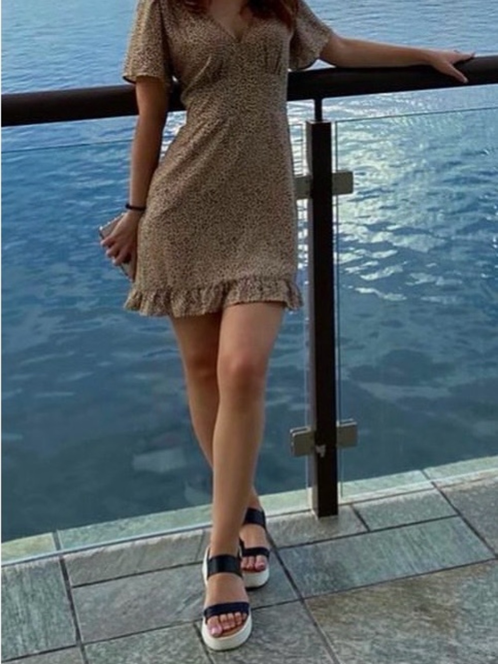 Abercrombie & Fitch Beige Cheetah Print Ruffle Mini Dress